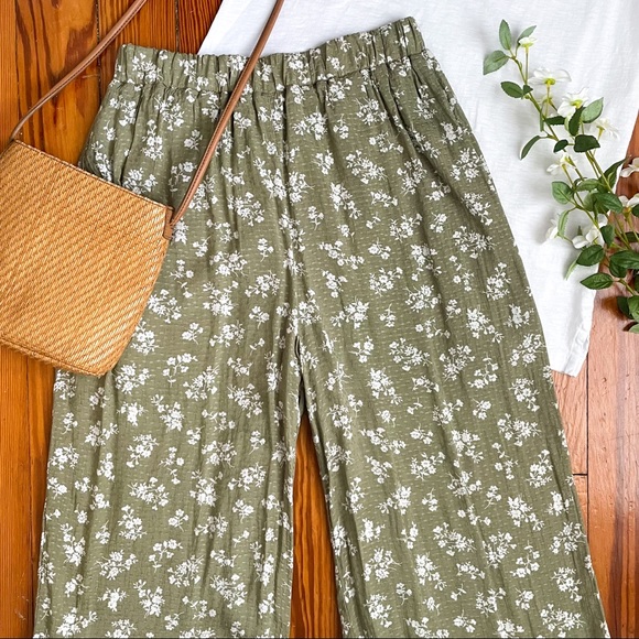 Her Entire Name Says... Grace Pants - Green floral wide leg pants.